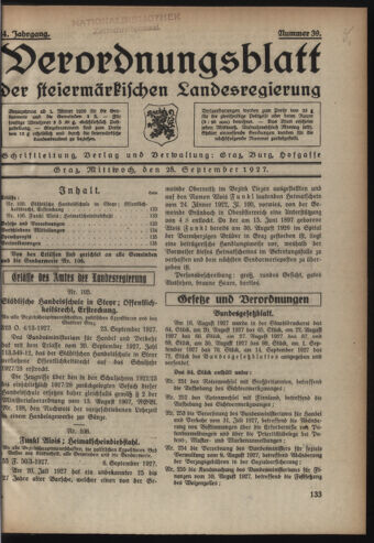 Verordnungsblatt der steiermärkischen Landesregierung 19270928 Seite: 1