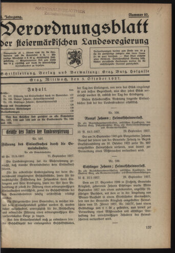 Verordnungsblatt der steiermärkischen Landesregierung 19271005 Seite: 1