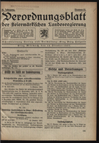 Verordnungsblatt der steiermärkischen Landesregierung 19271019 Seite: 1