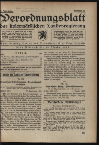 Verordnungsblatt der steiermärkischen Landesregierung 19271026 Seite: 1