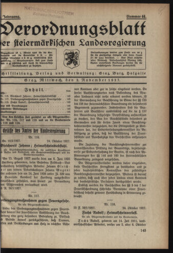 Verordnungsblatt der steiermärkischen Landesregierung 19271102 Seite: 1