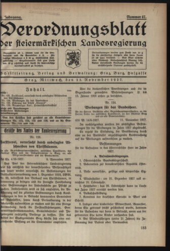 Verordnungsblatt der steiermärkischen Landesregierung 19271123 Seite: 1