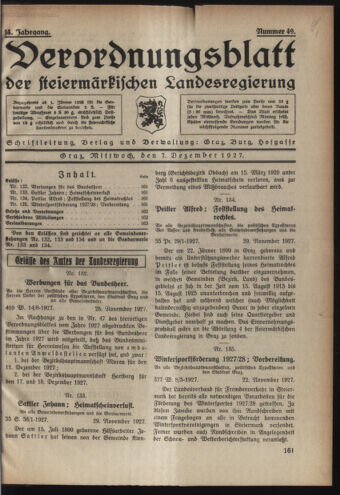 Verordnungsblatt der steiermärkischen Landesregierung 19271207 Seite: 1