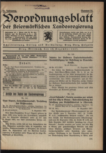 Verordnungsblatt der steiermärkischen Landesregierung 19271228 Seite: 1