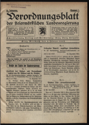 Verordnungsblatt der steiermärkischen Landesregierung 19280104 Seite: 1