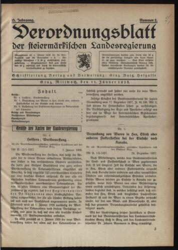 Verordnungsblatt der steiermärkischen Landesregierung 19280111 Seite: 1