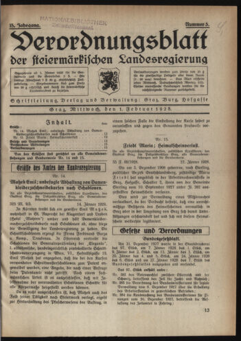 Verordnungsblatt der steiermärkischen Landesregierung 19280201 Seite: 1