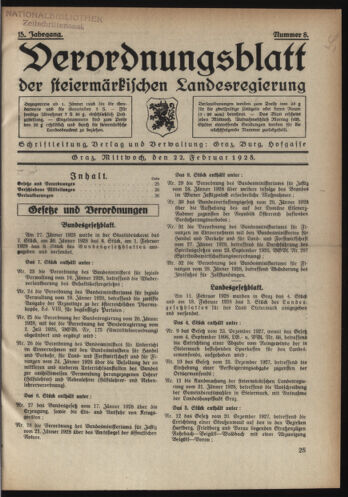 Verordnungsblatt der steiermärkischen Landesregierung 19280222 Seite: 1