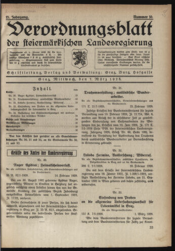 Verordnungsblatt der steiermärkischen Landesregierung 19280307 Seite: 1