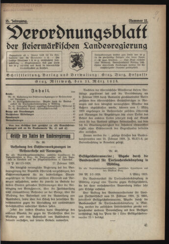 Verordnungsblatt der steiermärkischen Landesregierung 19280321 Seite: 1