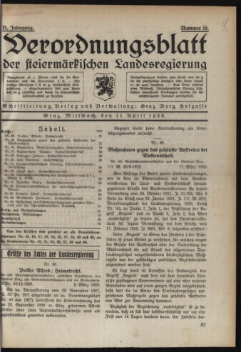 Verordnungsblatt der steiermärkischen Landesregierung 19280411 Seite: 1