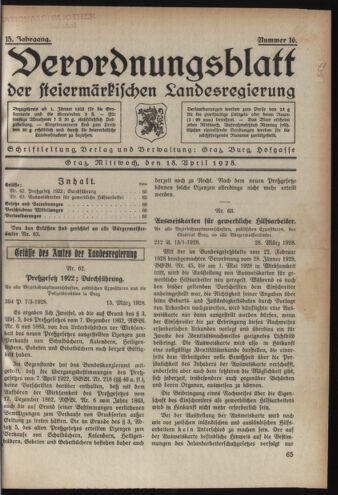 Verordnungsblatt der steiermärkischen Landesregierung 19280418 Seite: 1