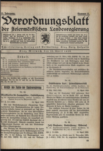 Verordnungsblatt der steiermärkischen Landesregierung 19280425 Seite: 1