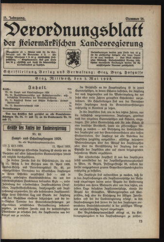 Verordnungsblatt der steiermärkischen Landesregierung 19280502 Seite: 1