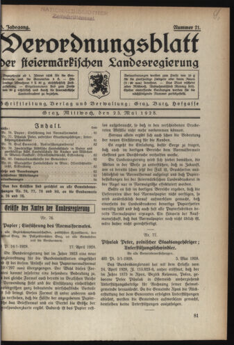 Verordnungsblatt der steiermärkischen Landesregierung 19280523 Seite: 1