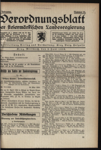 Verordnungsblatt der steiermärkischen Landesregierung 19280606 Seite: 1