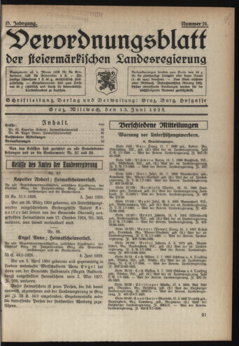 Verordnungsblatt der steiermärkischen Landesregierung 19280613 Seite: 1