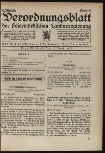 Verordnungsblatt der steiermärkischen Landesregierung 19280627 Seite: 1