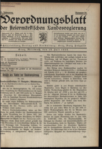 Verordnungsblatt der steiermärkischen Landesregierung 19280718 Seite: 1