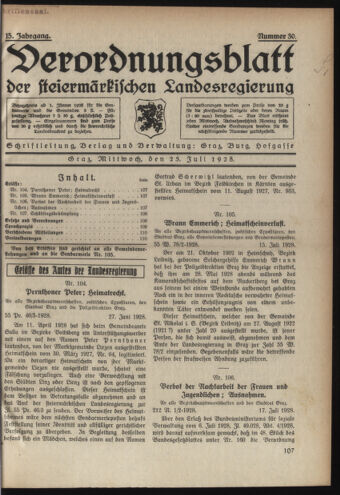 Verordnungsblatt der steiermärkischen Landesregierung 19280725 Seite: 1