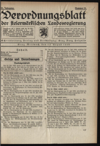 Verordnungsblatt der steiermärkischen Landesregierung 19280815 Seite: 1