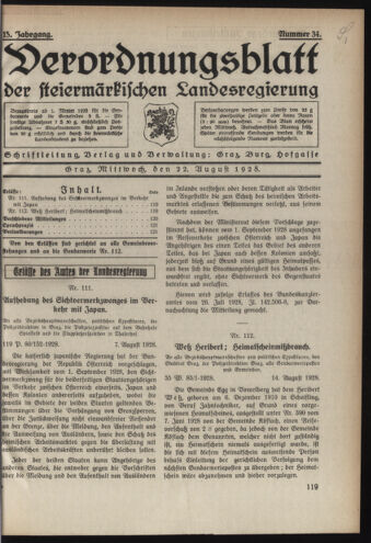 Verordnungsblatt der steiermärkischen Landesregierung 19280822 Seite: 1