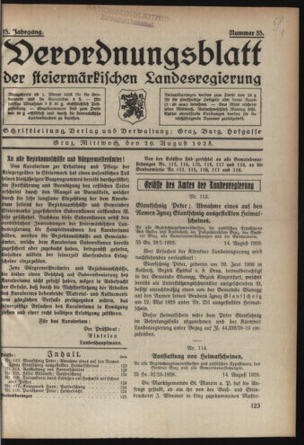 Verordnungsblatt der steiermärkischen Landesregierung 19280829 Seite: 1