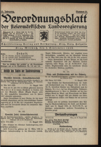 Verordnungsblatt der steiermärkischen Landesregierung 19280905 Seite: 1