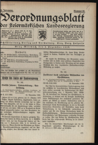 Verordnungsblatt der steiermärkischen Landesregierung 19281205 Seite: 1