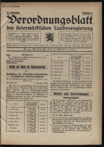 Verordnungsblatt der steiermärkischen Landesregierung 19290102 Seite: 1