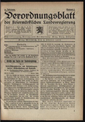 Verordnungsblatt der steiermärkischen Landesregierung 19290109 Seite: 1