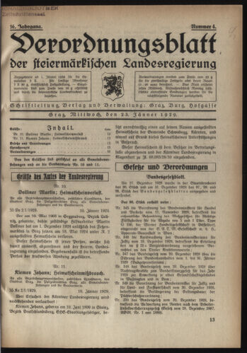 Verordnungsblatt der steiermärkischen Landesregierung 19290123 Seite: 1