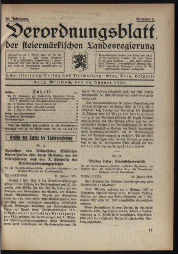 Verordnungsblatt der steiermärkischen Landesregierung 19290130 Seite: 1