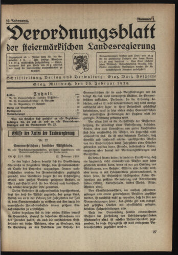 Verordnungsblatt der steiermärkischen Landesregierung 19290220 Seite: 1