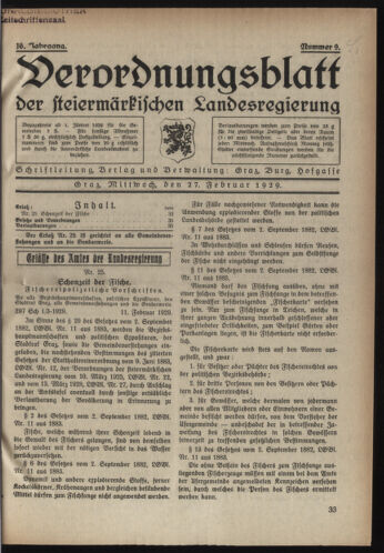 Verordnungsblatt der steiermärkischen Landesregierung 19290227 Seite: 1