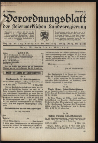 Verordnungsblatt der steiermärkischen Landesregierung 19290313 Seite: 1