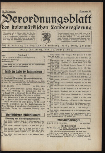 Verordnungsblatt der steiermärkischen Landesregierung 19290320 Seite: 1