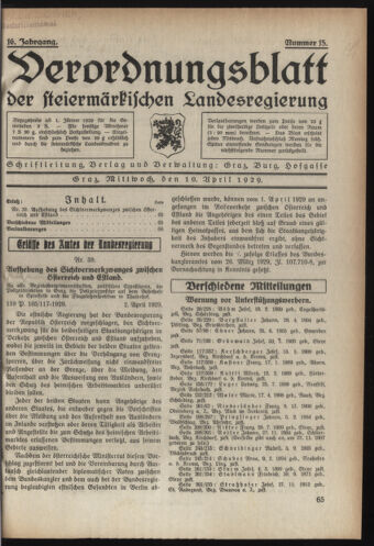 Verordnungsblatt der steiermärkischen Landesregierung 19290410 Seite: 1