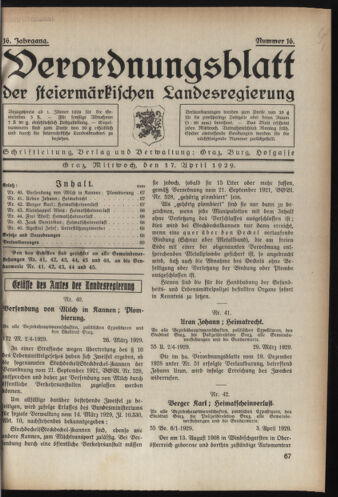 Verordnungsblatt der steiermärkischen Landesregierung 19290417 Seite: 1