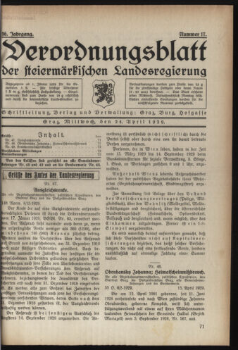 Verordnungsblatt der steiermärkischen Landesregierung 19290424 Seite: 1