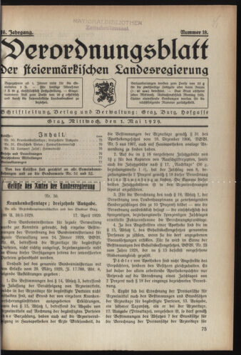 Verordnungsblatt der steiermärkischen Landesregierung 19290501 Seite: 1