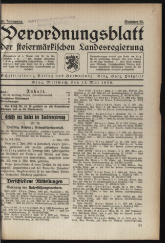 Verordnungsblatt der steiermärkischen Landesregierung 19290515 Seite: 1