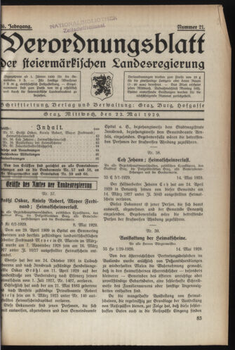 Verordnungsblatt der steiermärkischen Landesregierung 19290522 Seite: 1