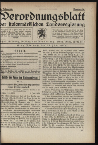 Verordnungsblatt der steiermärkischen Landesregierung 19290626 Seite: 1