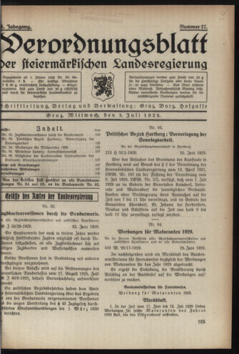 Verordnungsblatt der steiermärkischen Landesregierung 19290703 Seite: 1