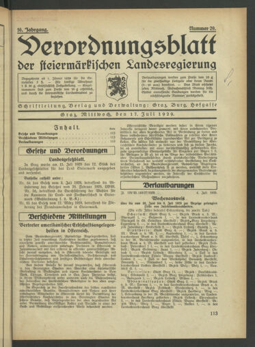 Verordnungsblatt der steiermärkischen Landesregierung 19290717 Seite: 1