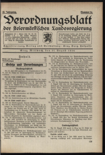 Verordnungsblatt der steiermärkischen Landesregierung 19290821 Seite: 1