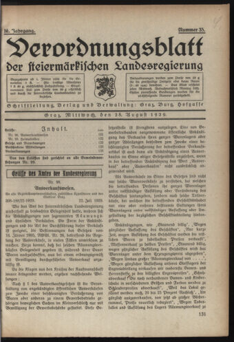 Verordnungsblatt der steiermärkischen Landesregierung 19290828 Seite: 1