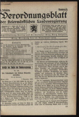 Verordnungsblatt der steiermärkischen Landesregierung 19291120 Seite: 1