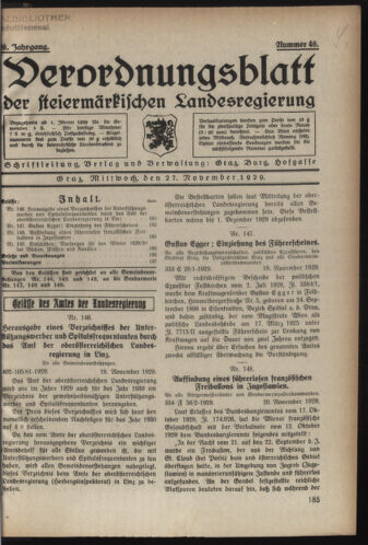 Verordnungsblatt der steiermärkischen Landesregierung 19291127 Seite: 1